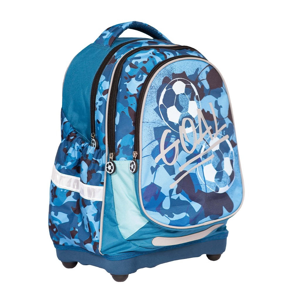 Ghiozdan baieti, ergonomic, inscriptie GOAL, fermoare cu elemente decorative, 39 cm - imagine 4